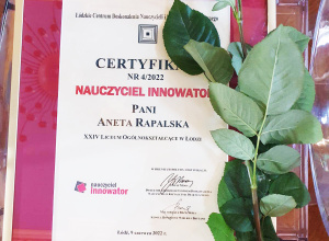 Tytuł Nauczyciela innowatora.